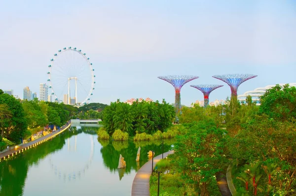 Singapur Tropikalny Park Gardens Bay Diabelskiego Młyna Singapore Flyer — Zdjęcie stockowe