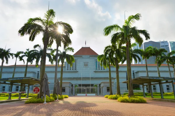 Edificio Del Parlamento Singapur Vista Frontal Luz Mañana — Foto de Stock