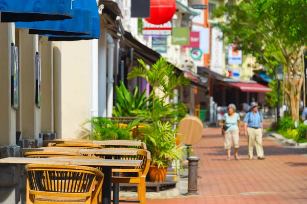 Bootskai Berühmten Restaurants Straße Singapore Fokus Auf Einen Tisch Links — Stockfoto