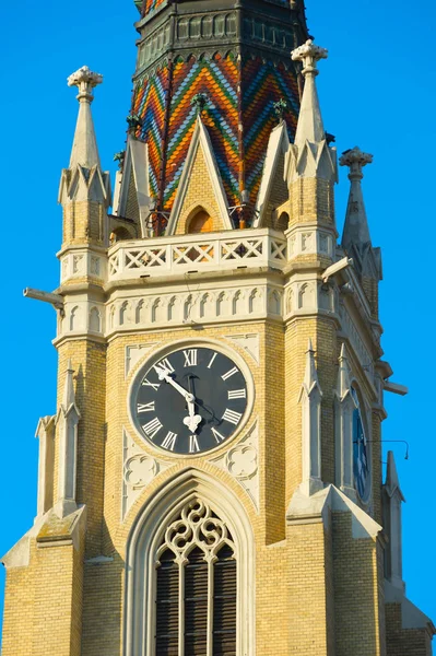 Primo Piano Una Torre Dell Orologio Del Nome Maria Chiesa — Foto Stock