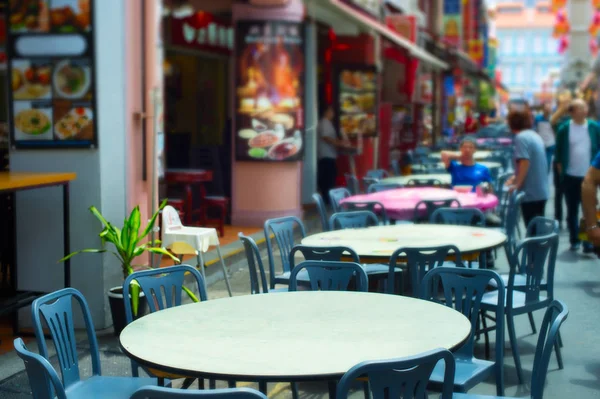 Restaurante Rua Chinatown Singapura Concentre Uma Mesa Primeiro Plano — Fotografia de Stock