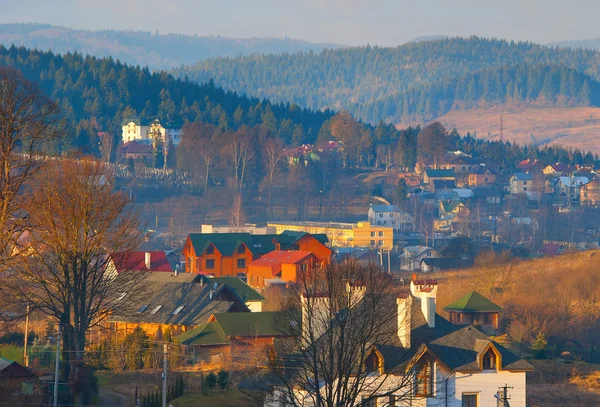 Táj Ukrán Falu Kárpátokban Fal — Stock Fotó