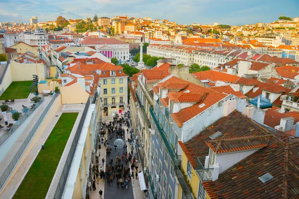 Lizbon Hava Cityscape Downtown Batımında Kalabalık Cadde Görünümü Portekiz — Stok fotoğraf