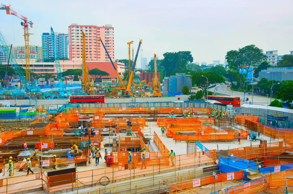 Singapore Januari 2017 Arbetstagare Byggarbetsplatsen City — Stockfoto