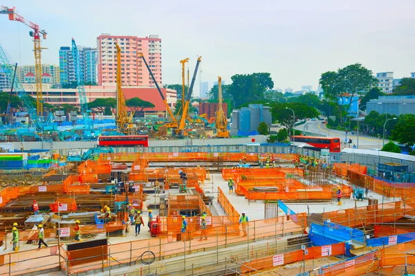 Singapur Ledna 2017 Dělníci Staveništi Městě — Stock fotografie