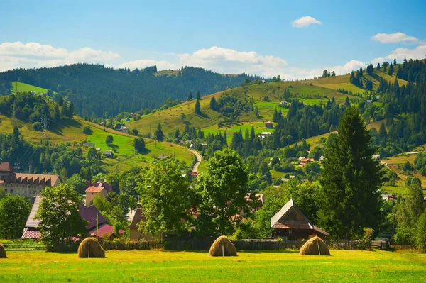 Pohled Vesnici Horách Karpat Letním Dni — Stock fotografie