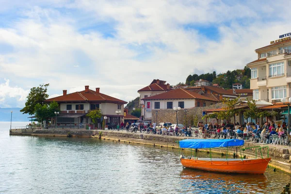 Macédoine Ohrid Octobre 2016 Quai Lac Ohrid Vieille Ville Célèbre — Photo