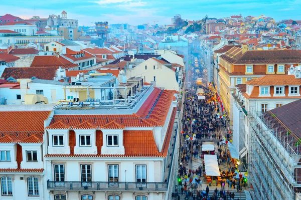 鸟瞰奥古斯塔街和黄昏的里斯本老城 葡萄牙 — 图库照片
