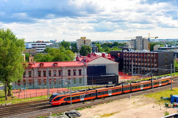 Paisagem Urbana Aérea Área Industrial Tallinn Trem Velocidade Ferrovia Arquitetura — Fotografia de Stock