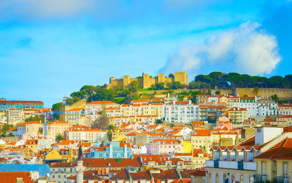 Skyline Van Lissabon Oude Stad Met Lissabon Kasteel Een Heuvel — Stockfoto