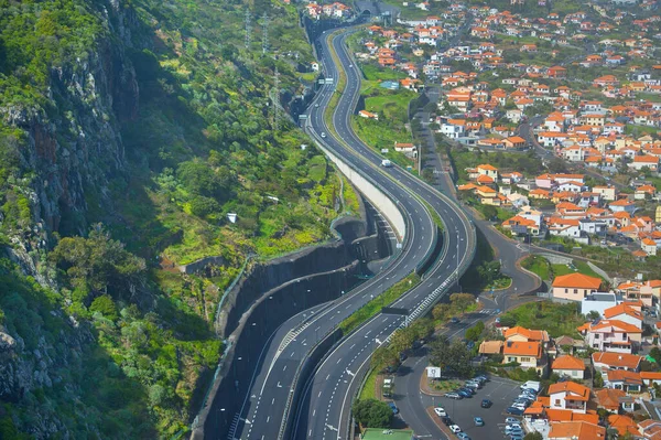 Vista Aerea Dell Autostrada Mochico Isola Madeira Portogallo — Foto Stock