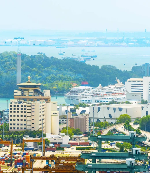 Letecký Pohled Singapurský Přístav Výletní Loď Ostrov Sentosa Singapur — Stock fotografie