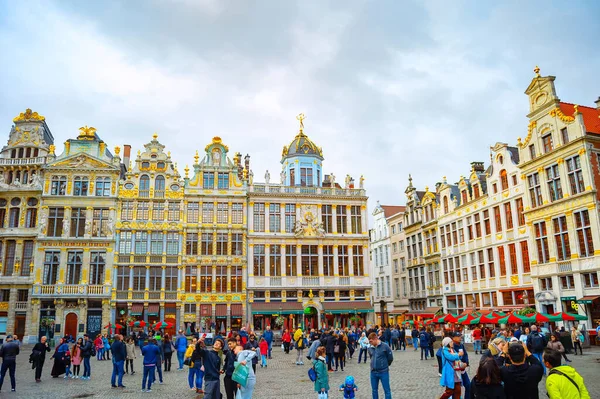 Brussels Belgium October 2019 Central Grand Place Square Architecture Crowd — Stock Photo, Image