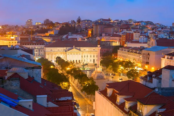 Luchtfoto Van Rossio Plein Bij Schemering Oude Binnenstad Van Lissabon — Stockfoto