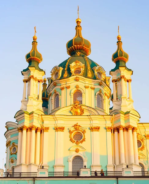 Słynny Kościół Andrzeja Zachodzie Słońca Kijów Ukraina — Zdjęcie stockowe