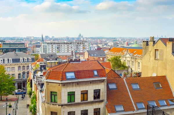 Paisagem Urbana Aérea Cidade Velha Bruxelas Sunhines Noturnos Vista Para — Fotografia de Stock