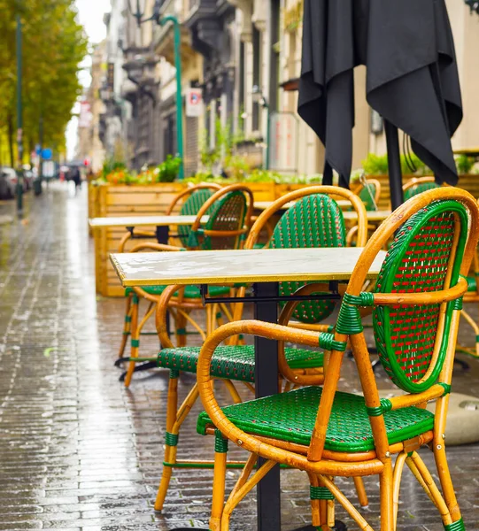 Emty Street Restaurant Einem Regnerischen Tag Brüssel Belgien — Stockfoto