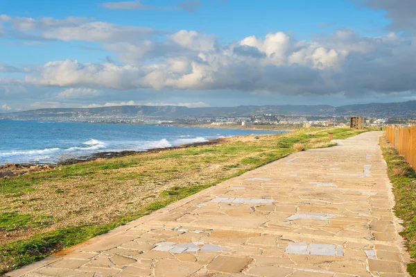 Belle Allée Vide Long Côte Mer Paphos Chypre — Photo