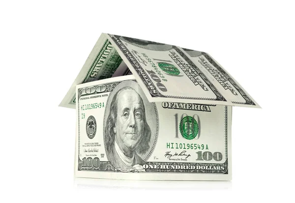 Pengar house på vit bakgrund — Stockfoto