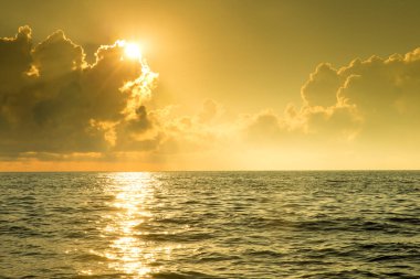  tropikal plaj ve deniz günbatımı üzerinde