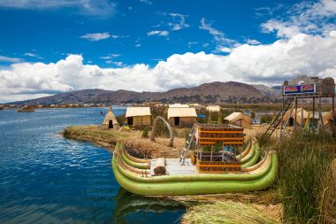 Totora boat on Titicaca lake clipart