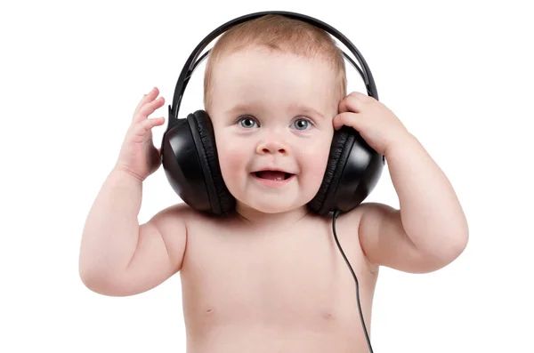 Smiling baby with headphones — Stock Photo, Image