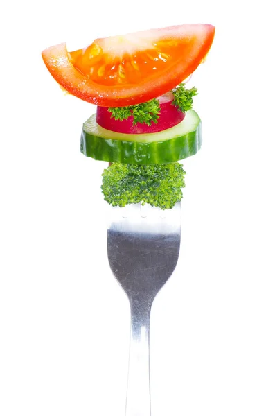 Frisches Gemüse auf Gabel — Stockfoto