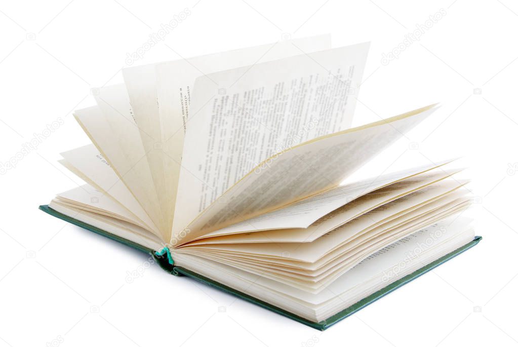 opened book on white background