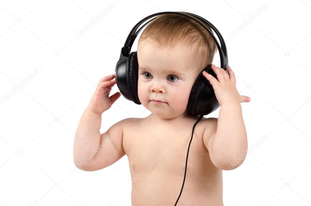 Smiling baby with headphone