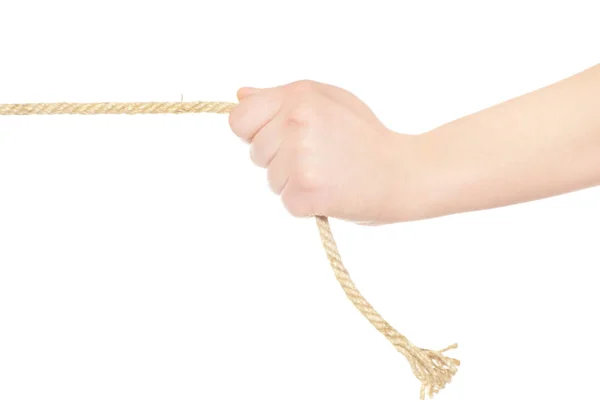 Hand and rope on white background — Stock Photo, Image