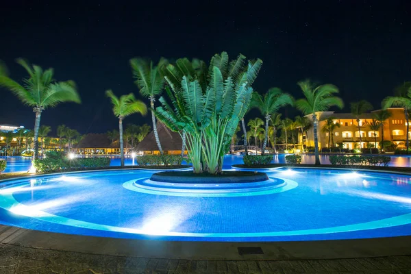 Swimming Pool Luxury Caribbean Tropical Resort Night — Stock Photo, Image