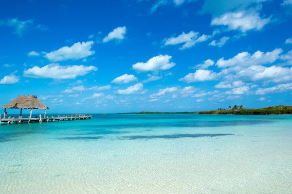 Widok Morze Tropikalnej Plaży Słonecznym Niebem — Zdjęcie stockowe