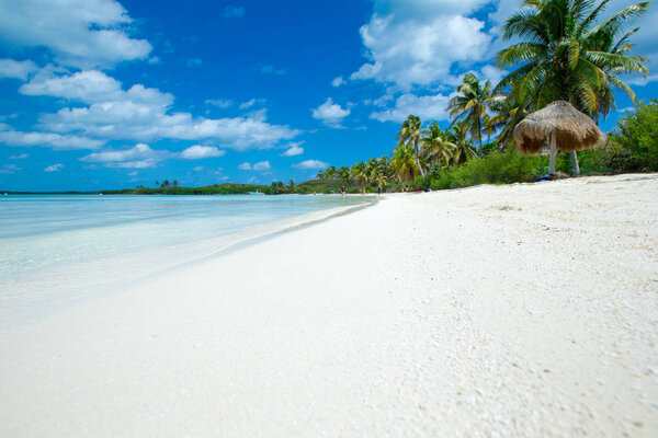 Summer beach background. Sand and sea and sky