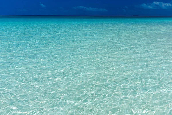 Tropisch Strand Malediven Met Weinig Palmbomen Blauwe Lagune — Stockfoto