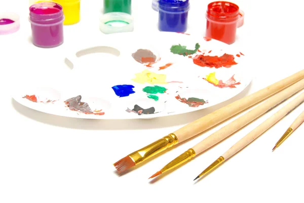 Paint Brushes Paints White — Stock Photo, Image