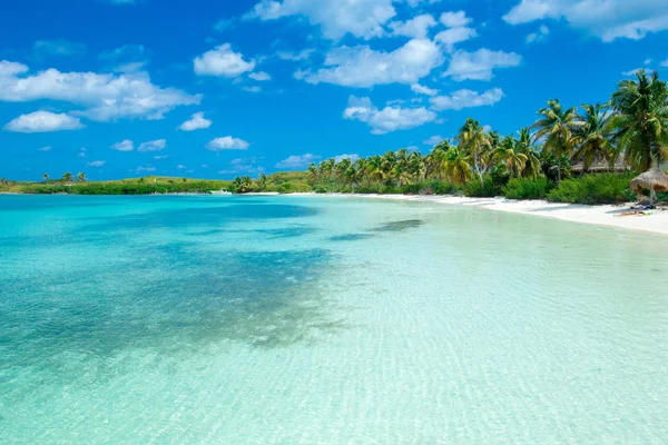 Temiz Deniz Maldivler Mavi Gökyüzü Ile Tropikal Plaj — Stok fotoğraf