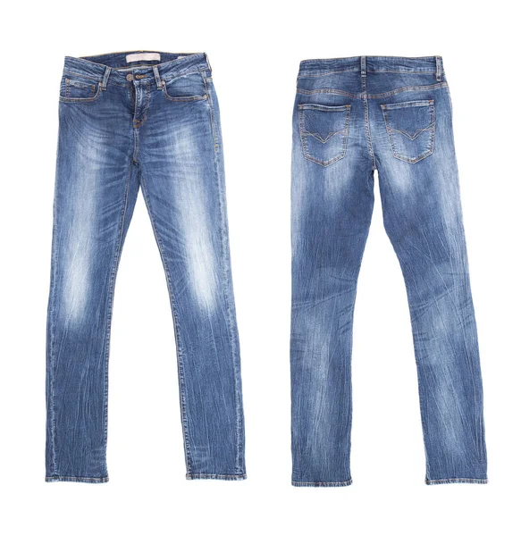 Blauwe Jeans Geïsoleerd Witte Achtergrond — Stockfoto
