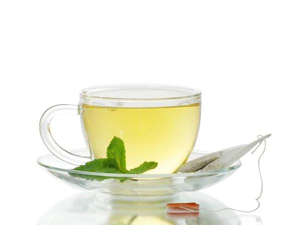 Glass Cup Green Tea Isolated White Background — Stock Photo, Image