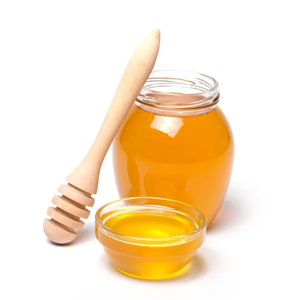 Honing Beer Honing Pot Witte Achtergrond — Stockfoto