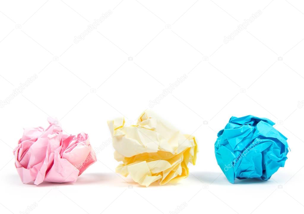 Crumpled paper ball isolated on white background