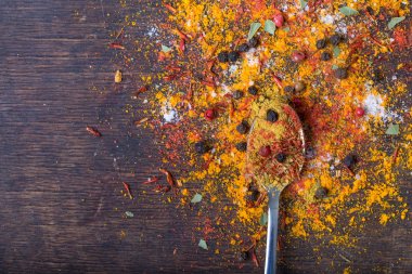 Kaşık içinde renkli baharatlar