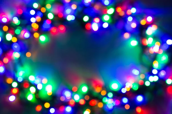 Tło Świąteczne Światłami Wolną Przestrzenią Tekstową Światła Świąteczne Świecące Kolorowe — Zdjęcie stockowe