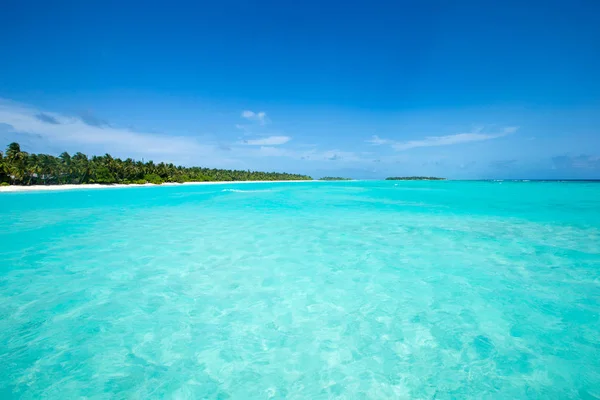 Trópusi Maldív-szigetek sziget fehér homokos tengerpart és tenger. — Stock Fotó