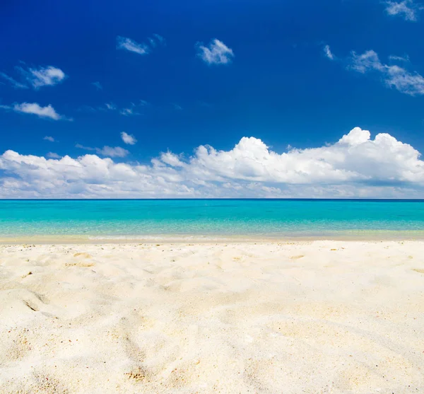 Isla tropical de Maldivas con playa de arena blanca y mar —  Fotos de Stock