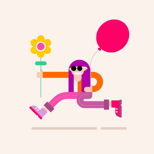 Tipo gracioso con la flor y fiesta globo — Vector de stock