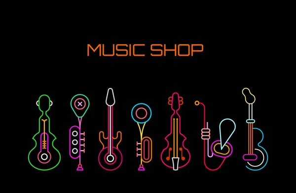 Hudební obchod neonový nápis — Stockový vektor