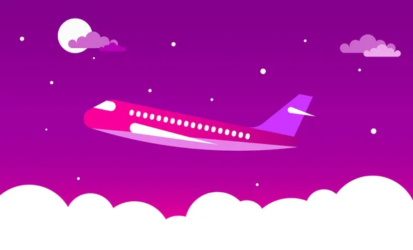 Flugzeug am Nachthimmel — Stockvektor