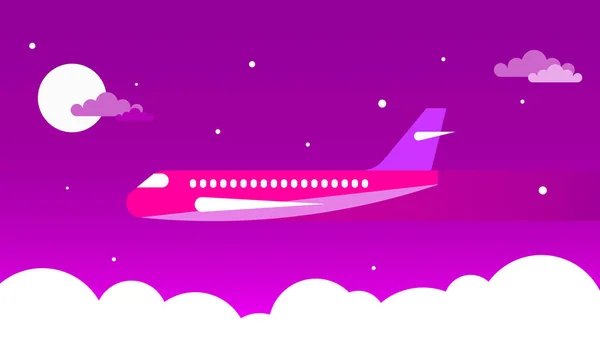 Flygplan på natthimlen — Stock vektor