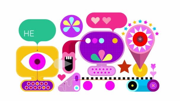 Płaska Animacja Zabawnej Kolorowej Sieci Komputerowej Tekstem Witaj Wyskakującym Balonie — Wideo stockowe