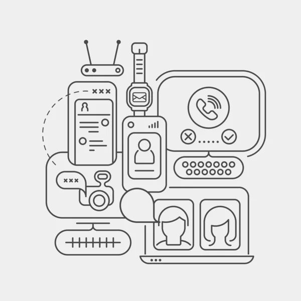 Line Art Geïsoleerd Een Lichtgrijze Achtergrond Online Chatting Vector Design — Stockvector